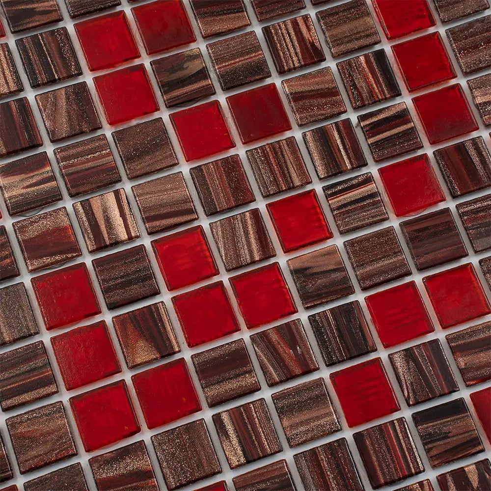 Queen of Hearts Red Mixed Squares Glass Tile | Tile Club