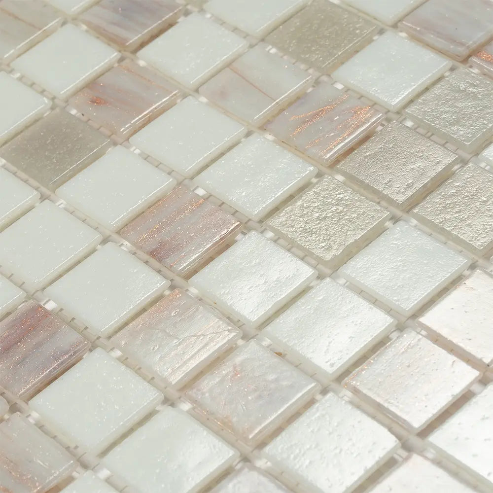 Aspen Snow White Mixed Squares Glass Tile | Tile Club