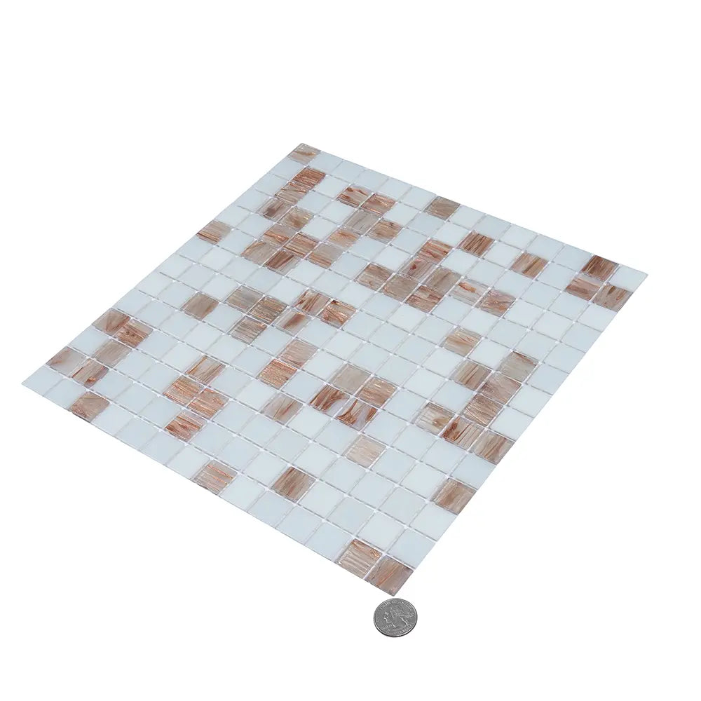 Boho Brown and White Mixed Squares Glass Tile | Tile Club