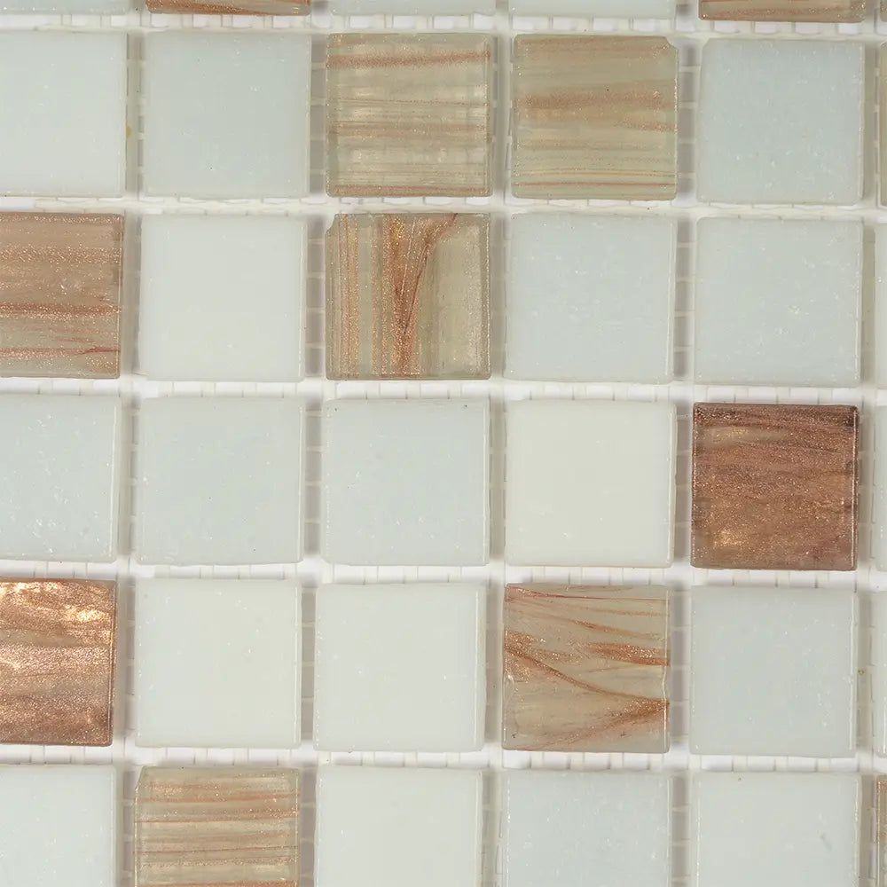 Boho Brown and White Mixed Squares Glass Tile | Tile Club