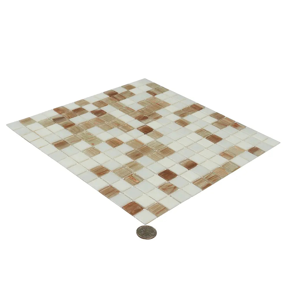 Boho Brown and White Mixed Squares Glass Tile | Tile Club