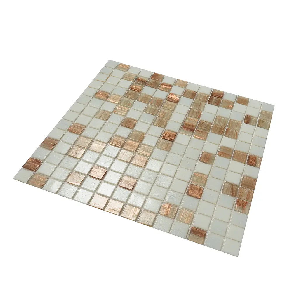 Boho Brown and White Mixed Squares Glass Tile | Tile Club