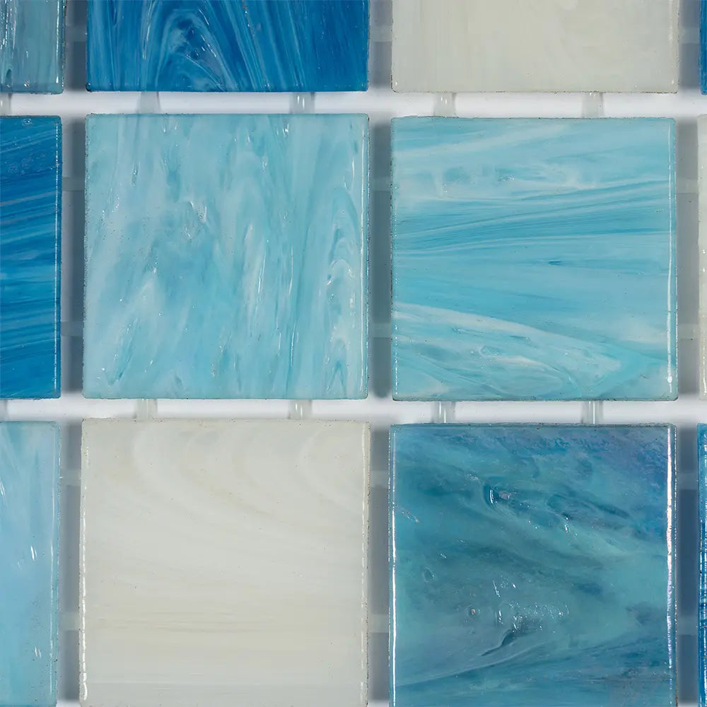 Waikiki Beach Blue 2" Mixed Squares Glass Tile | Tile Club
