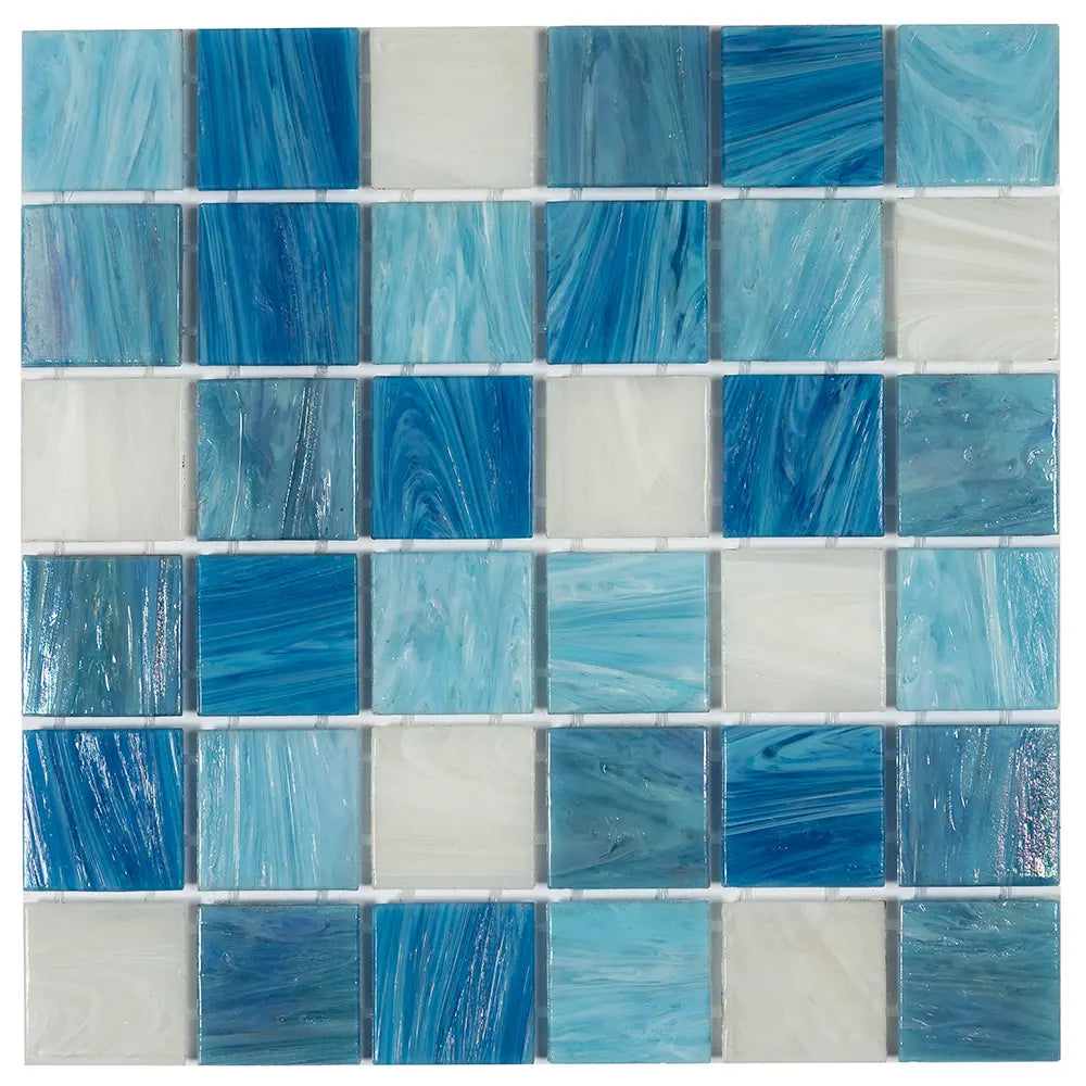 Waikiki Beach Blue 2" Mixed Squares Glass Tile | Tile Club