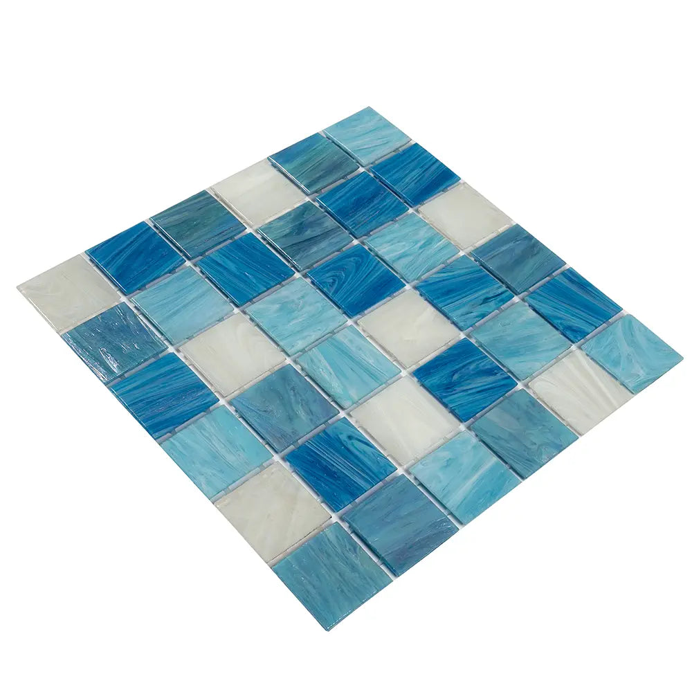 Waikiki Beach Blue 2" Mixed Squares Glass Tile | Tile Club