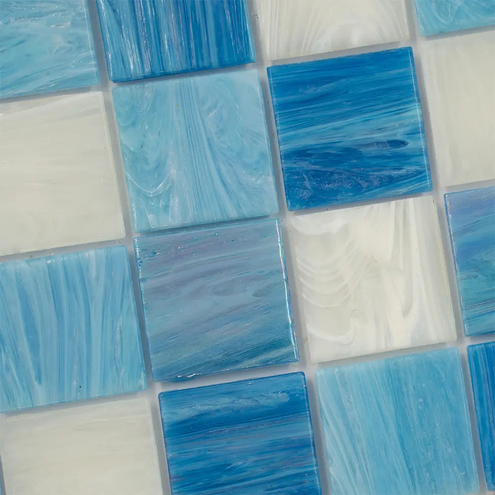 Waikiki Beach Blue 2" Mixed Squares Glass Tile | Tile Club
