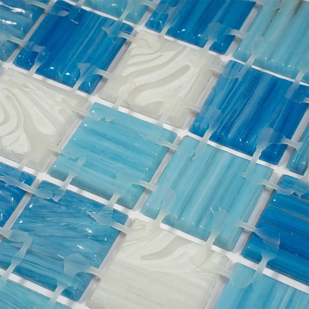 Waikiki Beach Blue 2" Mixed Squares Glass Tile | Tile Club