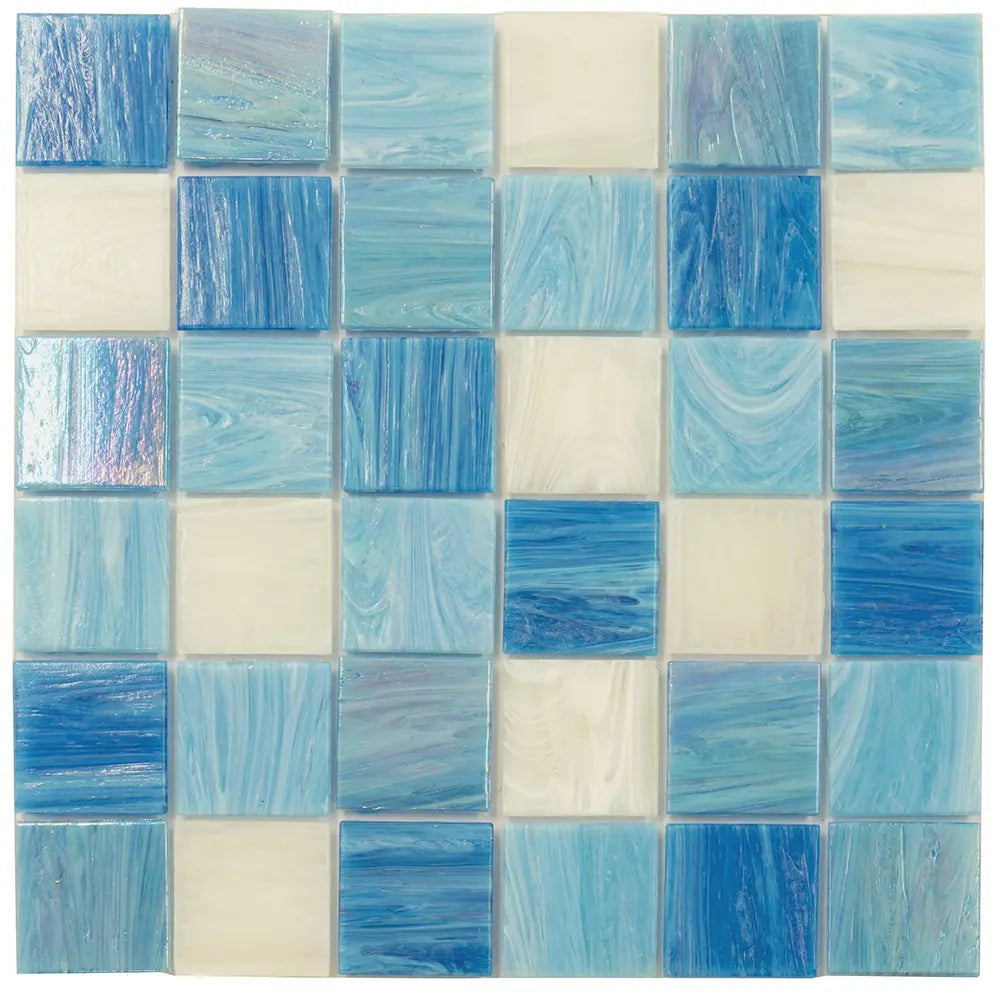 Waikiki Beach Blue 2" Mixed Squares Glass Tile | Tile Club