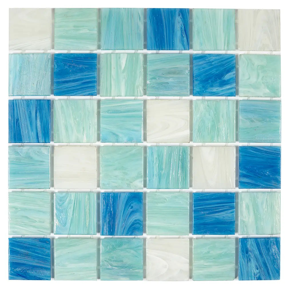 Aquamarine Blue 2" Mixed Squares Glass Tile | Tile Club