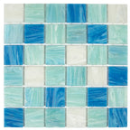 Aquamarine Blue 2" Mixed Squares Glass Tile | Tile Club