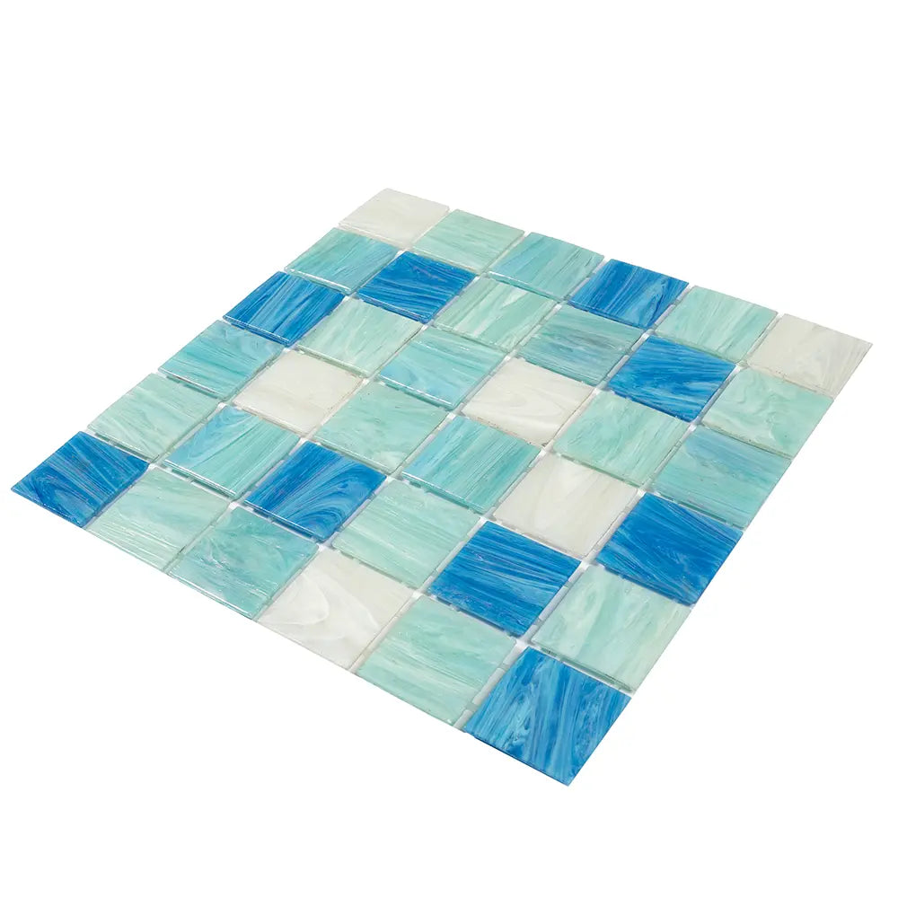 Aquamarine Blue 2" Mixed Squares Glass Tile | Tile Club