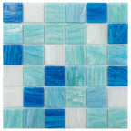 Aquamarine Blue 2" Mixed Squares Glass Tile | Tile Club