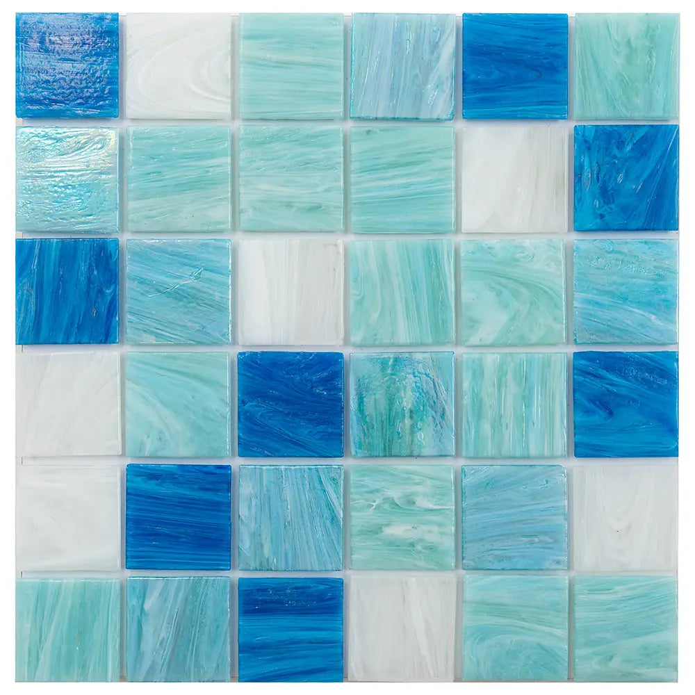 Aquamarine Blue 2" Mixed Squares Glass Tile | Tile Club