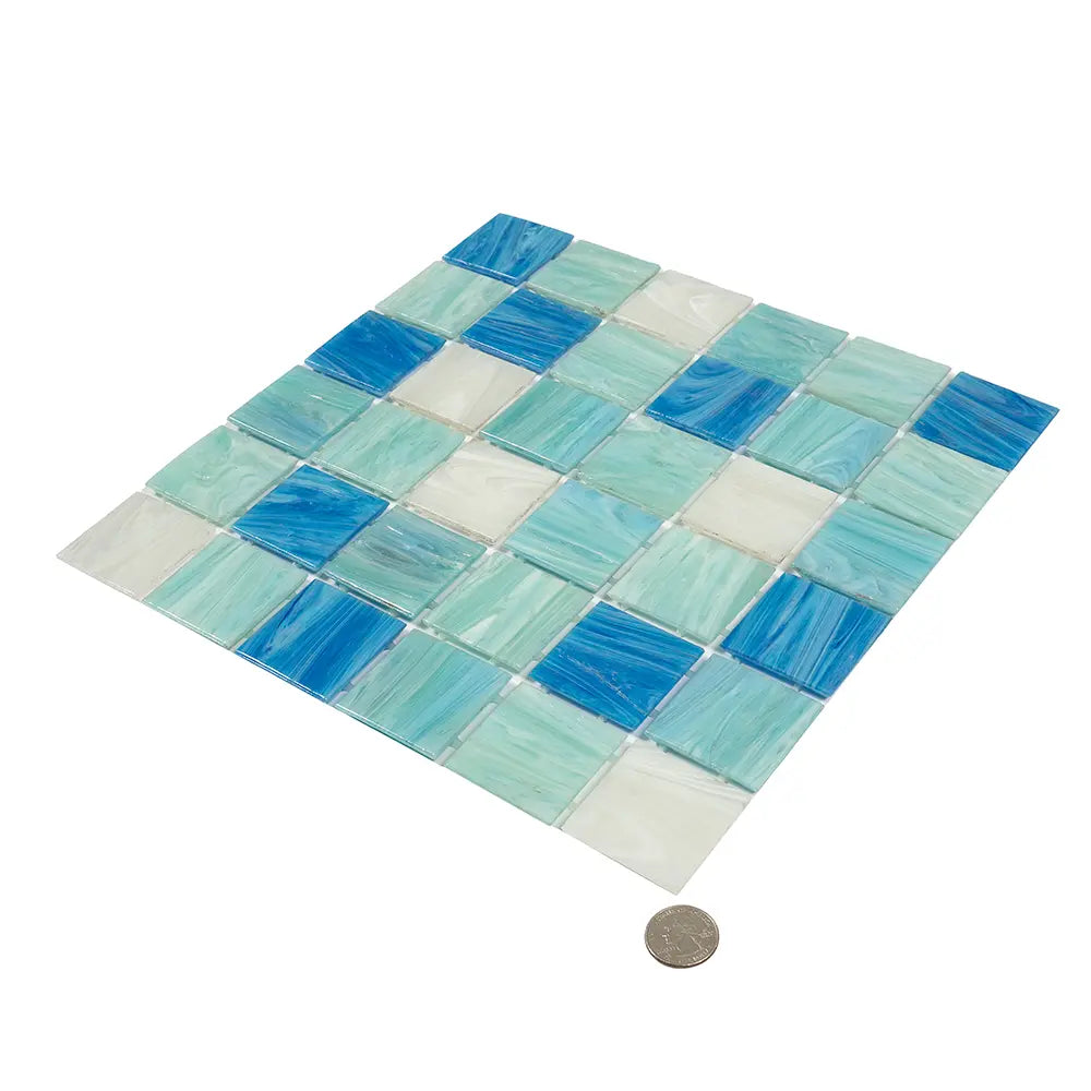 Aquamarine Blue 2" Mixed Squares Glass Tile | Tile Club