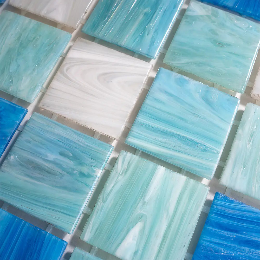 Aquamarine Blue 2" Mixed Squares Glass Tile | Tile Club