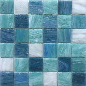 Aquamarine Blue Mixed Squares Glass Tile Sample