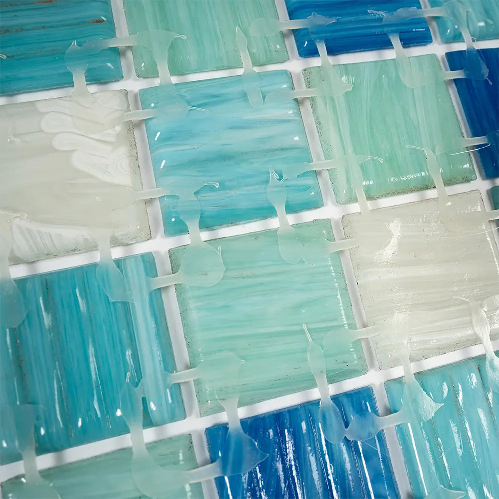 Aquamarine Blue 2" Mixed Squares Glass Tile | Tile Club