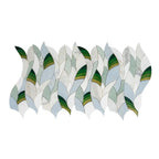 Botanical Waves Green Glass and Marble Mosaic Tile | Tile Club