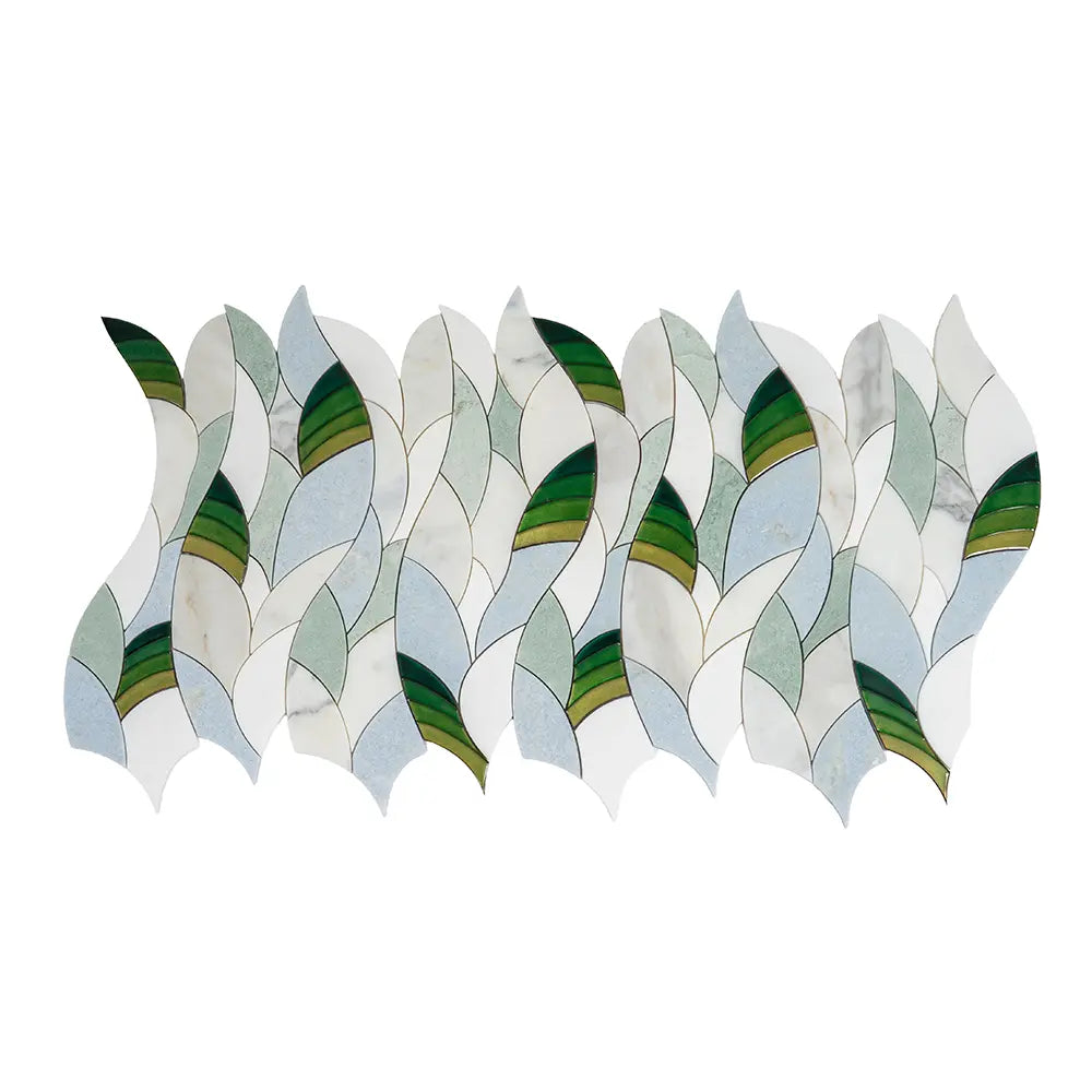 Botanical Waves Green Glass and Marble Mosaic Tile | Tile Club