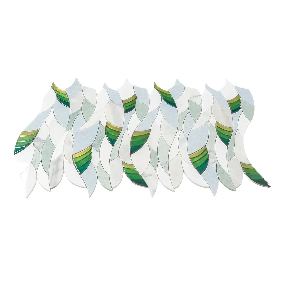 Botanical Waves Green Glass and Marble Mosaic Tile | Tile Club