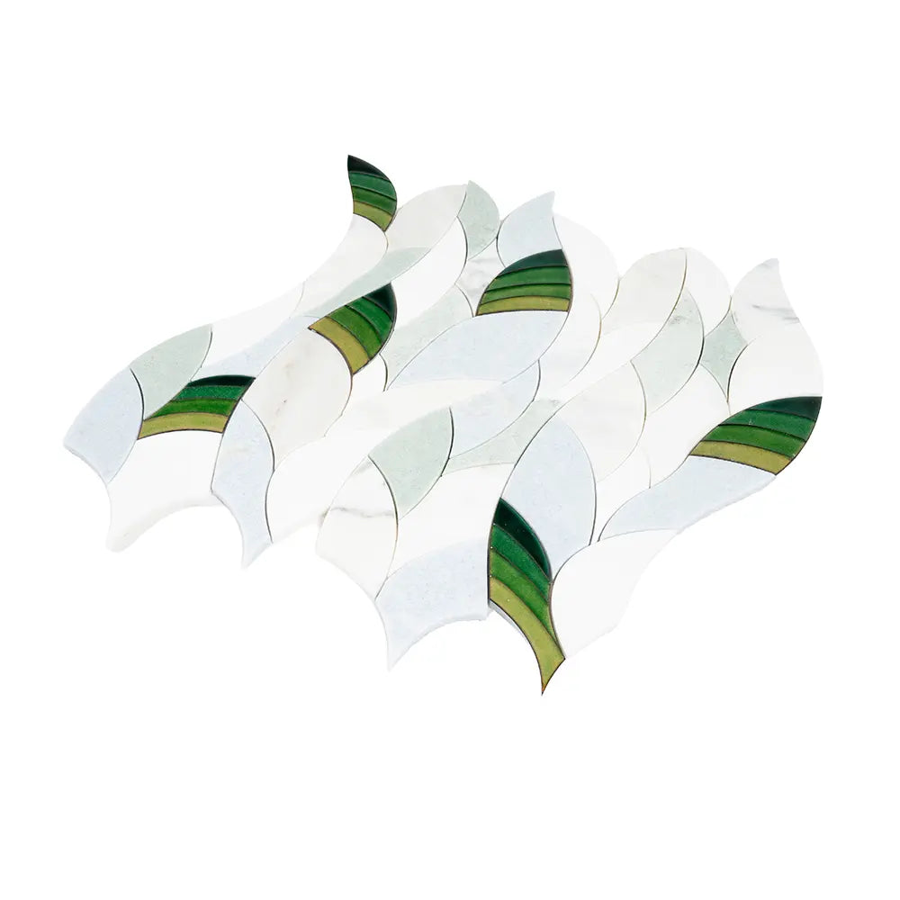 Botanical Waves Green Glass and Marble Mosaic Tile | Tile Club