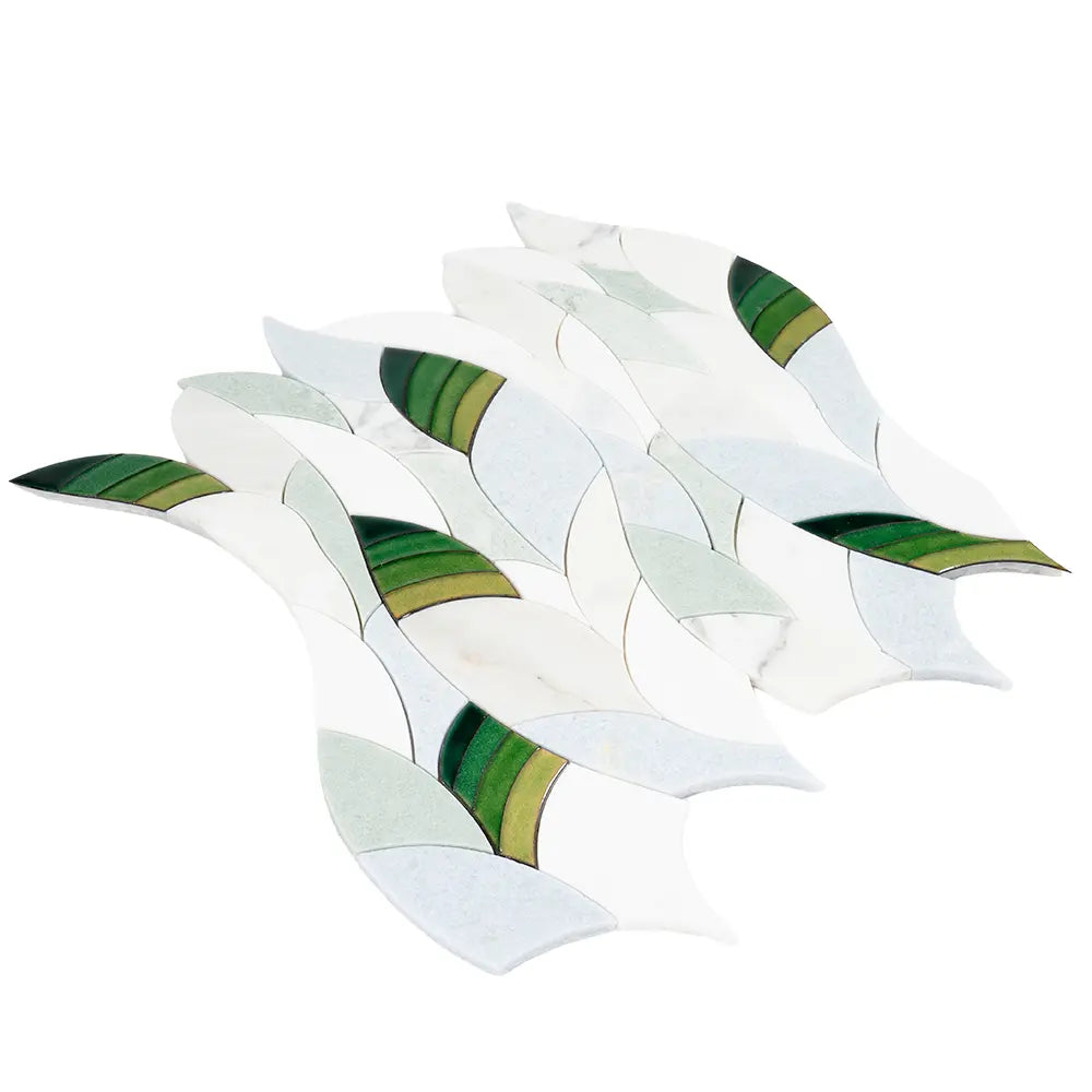 Botanical Waves Green Glass and Marble Mosaic Tile | Tile Club