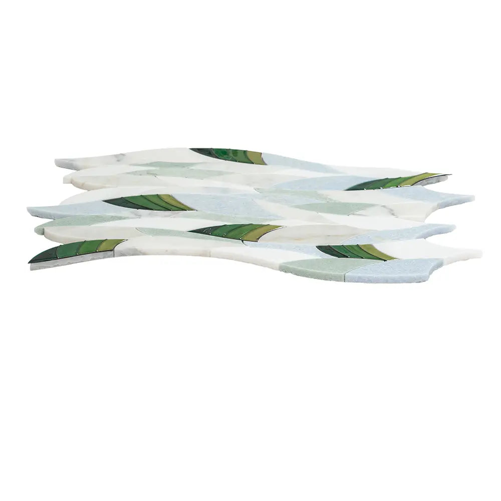 Botanical Waves Green Glass and Marble Mosaic Tile | Tile Club
