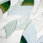 Botanical Waves Green Glass and Marble Mosaic Tile | Tile Club