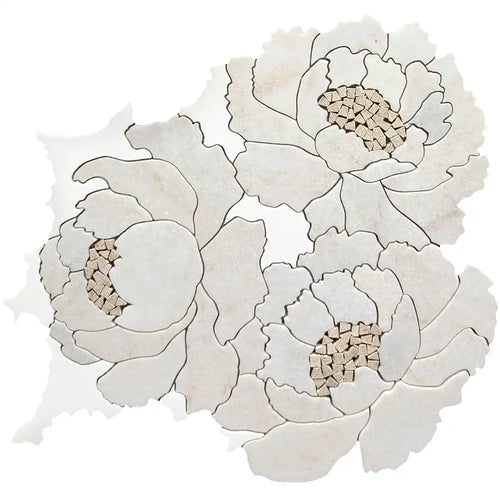 Peonia Flower Cream and White Marble Waterjet Mosaic Tile | Tile Club