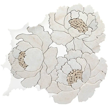 Peonia Flower Cream and White Marble Waterjet Mosaic Tile