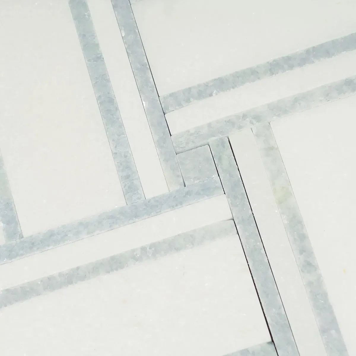 Thassos And Azul Cielo Large Basket Weave Marble Mosaic Tile | Tile Club