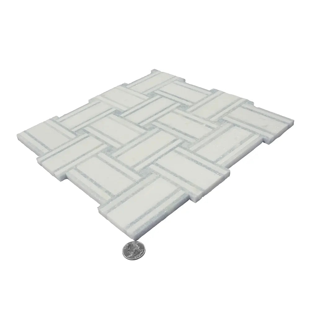Thassos And Azul Cielo Tight Joint Basket Weave Marble Mosaic Tile | Tile Club