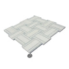 Thassos And Azul Cielo Tight Joint Basket Weave Marble Mosaic Tile | Tile Club