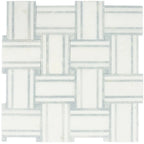 Thassos And Azul Cielo Large Basket Weave Marble Mosaic Tile Sample | Tile Club