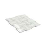 Thassos And Azul Cielo Tight Joint Basket Weave Marble Mosaic Tile | Tile Club