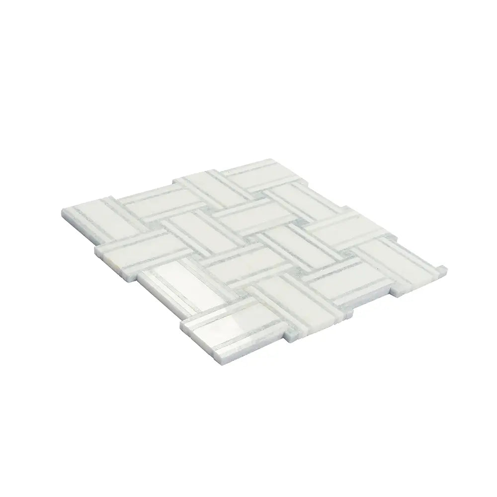 Thassos And Azul Cielo Tight Joint Basket Weave Marble Mosaic Tile | Tile Club