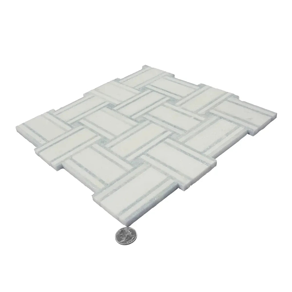 Thassos And Azul Cielo Large Basket Weave Marble Mosaic Tile | Tile Club