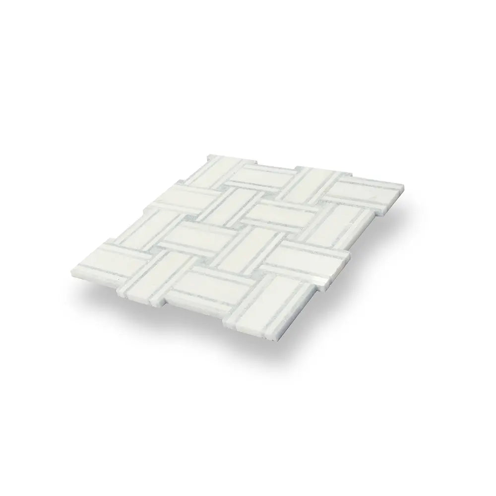 Thassos And Azul Cielo Tight Joint Basket Weave Marble Mosaic Tile | Tile Club