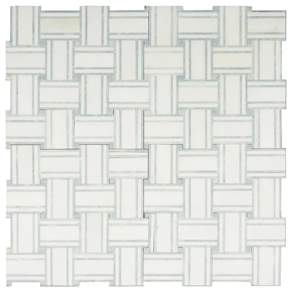 Thassos And Azul Cielo Large Basket Weave Marble Mosaic Tile | Tile Club