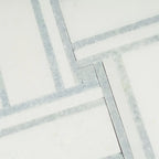 Thassos And Azul Cielo Tight Joint Basket Weave Marble Mosaic Tile | Tile Club