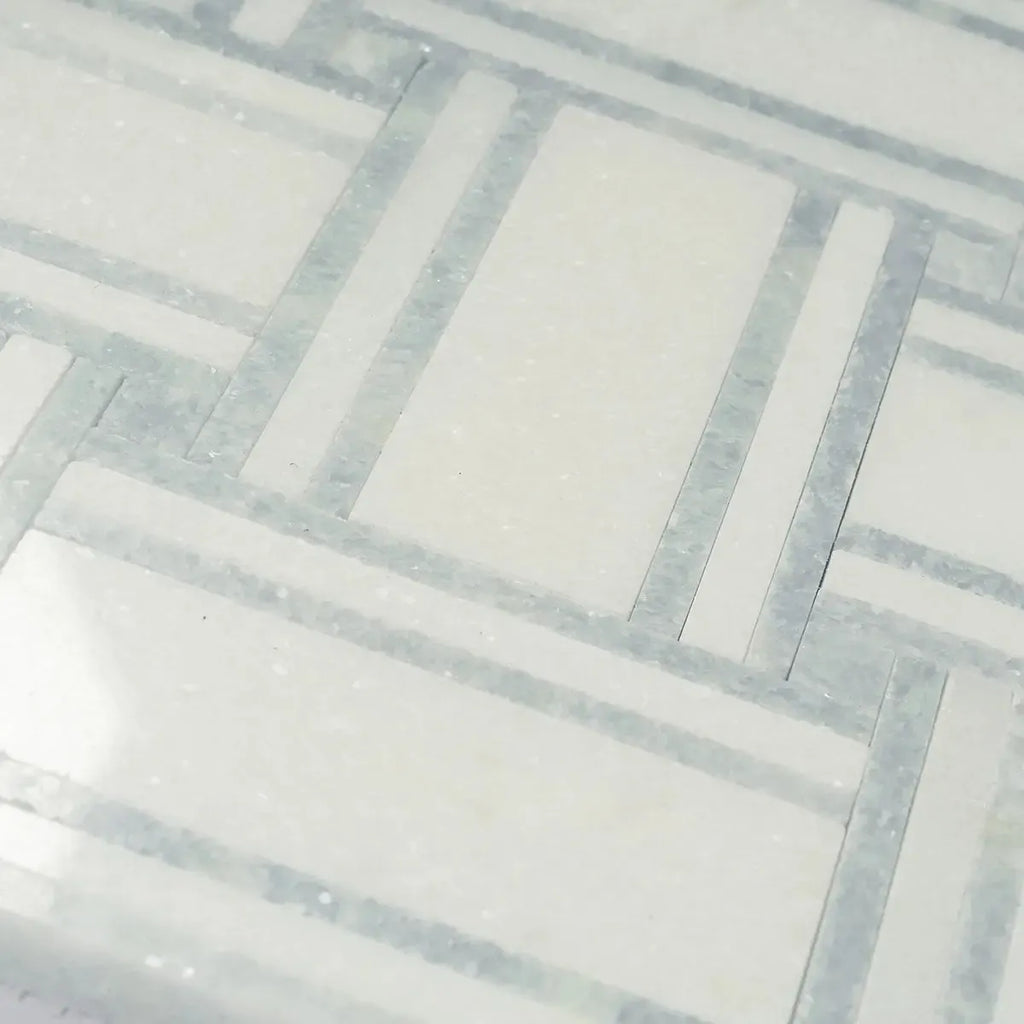 Thassos And Azul Cielo Large Basket Weave Marble Mosaic Tile | Tile Club