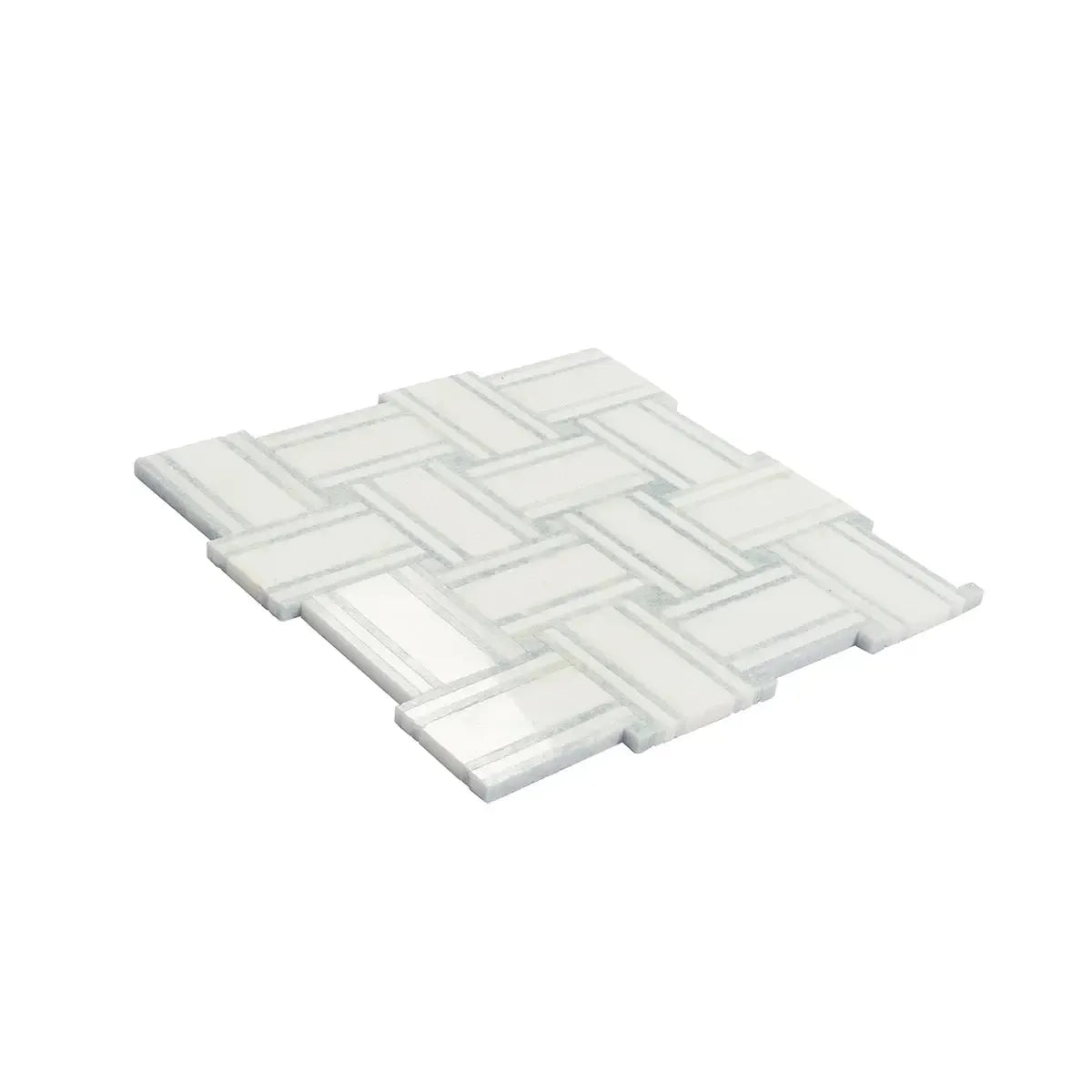 Thassos And Azul Cielo Large Basket Weave Marble Mosaic Tile | Tile Club