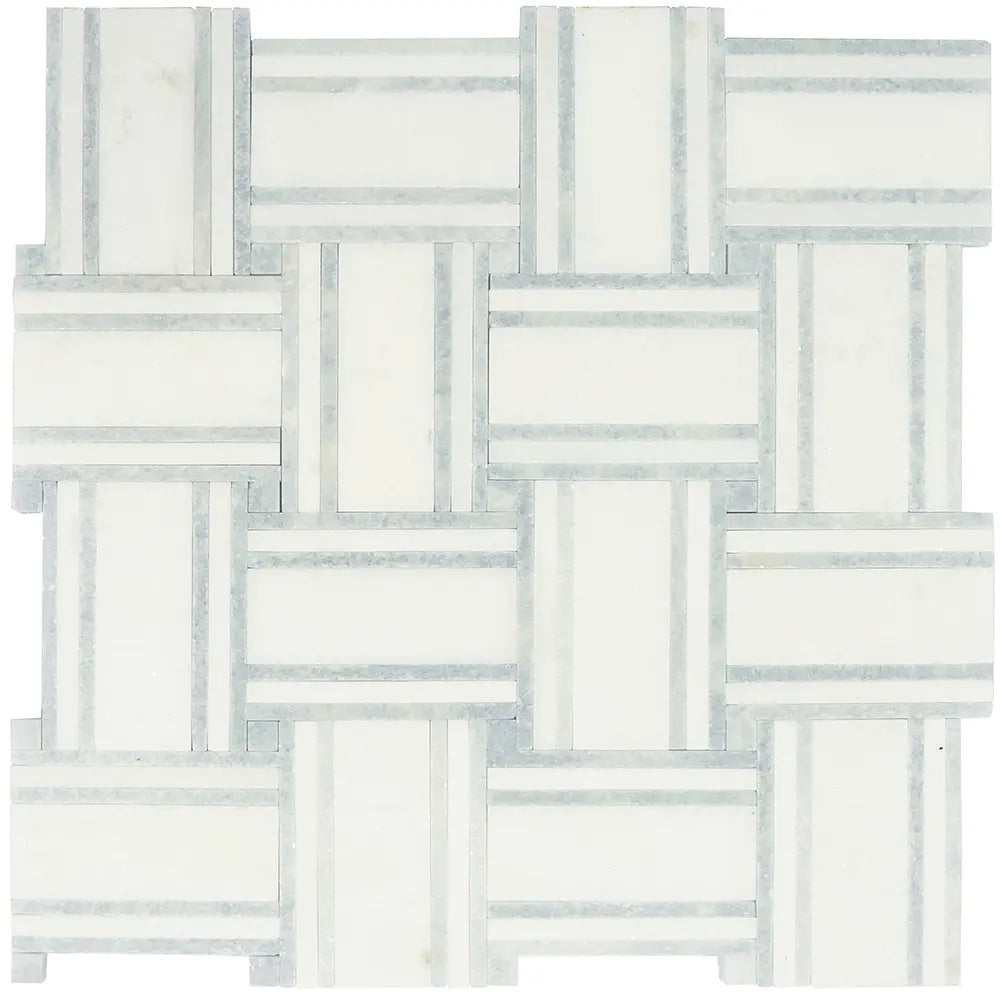 Thassos And Azul Cielo Tight Joint Basket Weave Marble Mosaic Tile | Tile Club