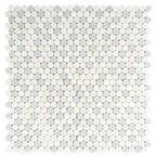 Azul Cielo Thassos And Paper White Penny Rounds Marble Mosaic Tile Polished | Tile Club
