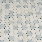 Azul Cielo Thassos And Paper White Penny Rounds Marble Mosaic Tile Polished | Tile Club