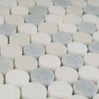 Azul Cielo Thassos And Paper White Penny Rounds Marble Mosaic Tile Polished | Tile Club