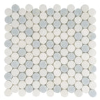 Azul Cielo Thassos And Paper White Penny Rounds Marble Mosaic Tile Polished | Tile Club