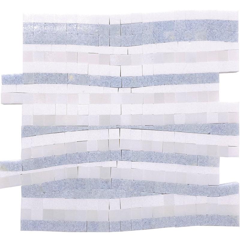 Mosaic Tile Sheet with Azul Cielo and Thassos Marble for a Blue and White Wall and Floor Pattern