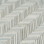 Azul Cielo Thassos And Carrara Mini Chevron Marble Mosaic Tile | Tile Club