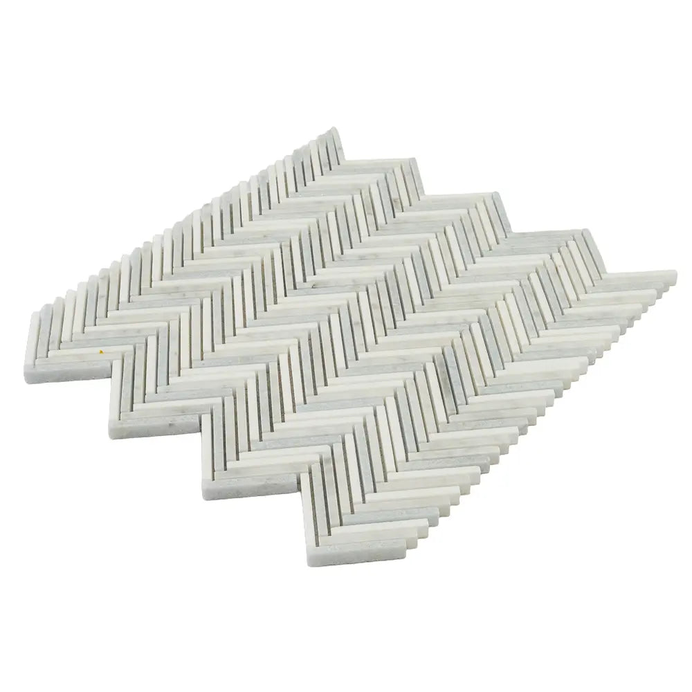 Azul Cielo Thassos And Carrara Mini Chevron Marble Mosaic Tile | Tile Club